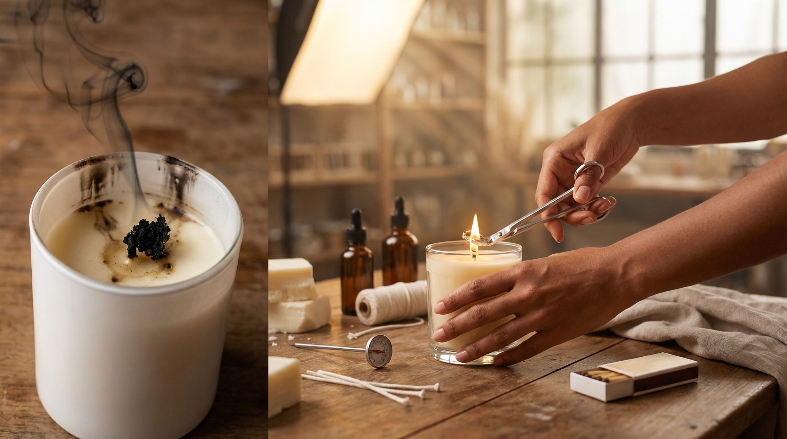 Fumaça escura mancha suas Velas e Aromas — Corte o pavio