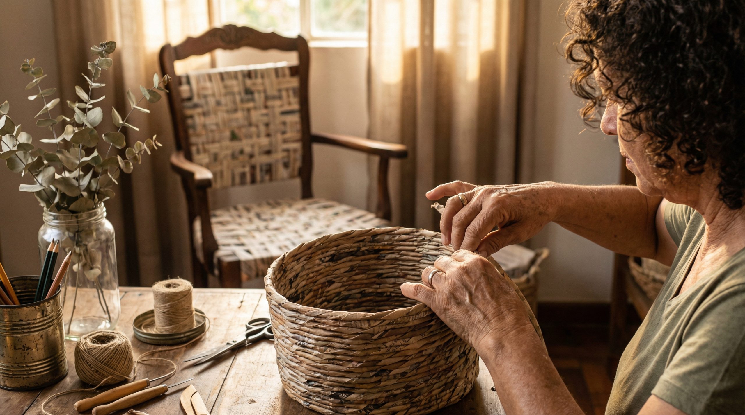 Trançado de jornal substitui vime no Reaproveitar e Criar